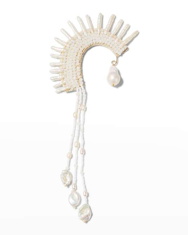 White Pearl Cuff Drop Earring, Single